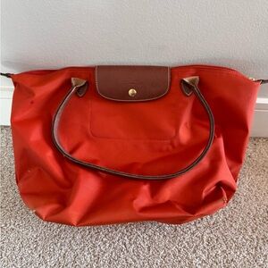 SOLD NOT FOR SALE Longchamp Burnt Orange Tote Bag Brown Leather Handles Snap